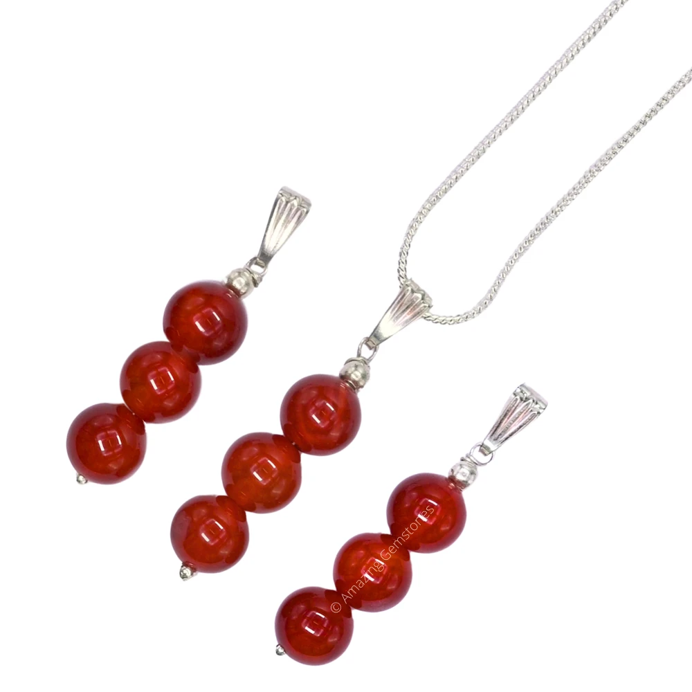 Carnelian Bead Pendant (Silver)