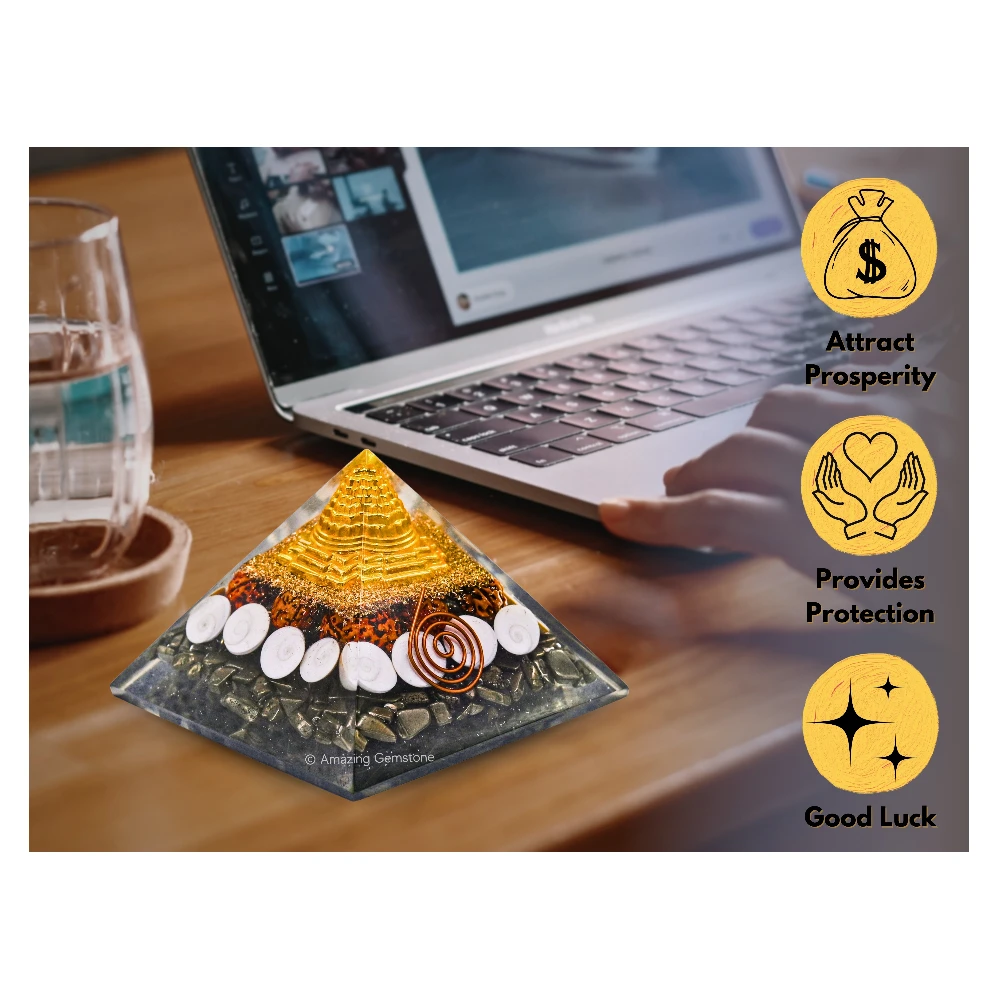 Money Magnet Pyramid - Shree Yantra, Gomati Chakra, Rudraksha, Pyrite