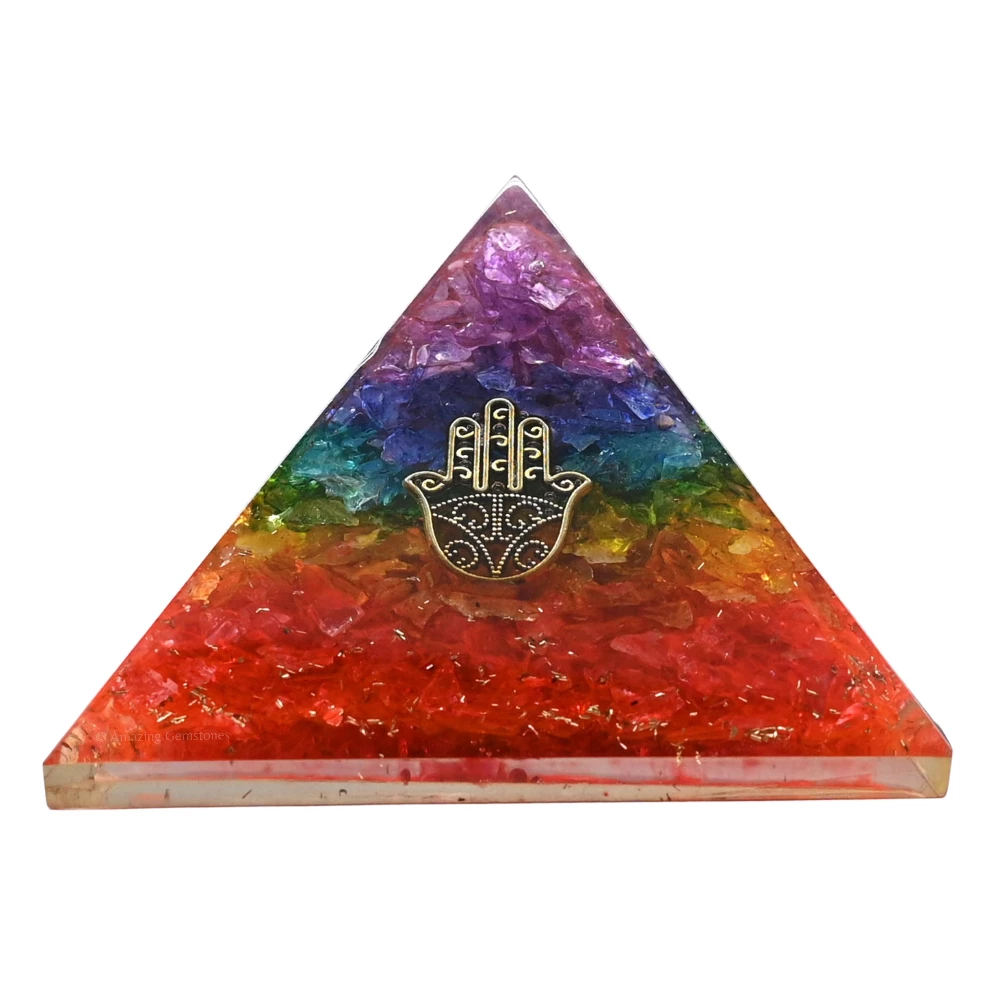 Chakra Onyx Orgone Pyramid - Hamsa