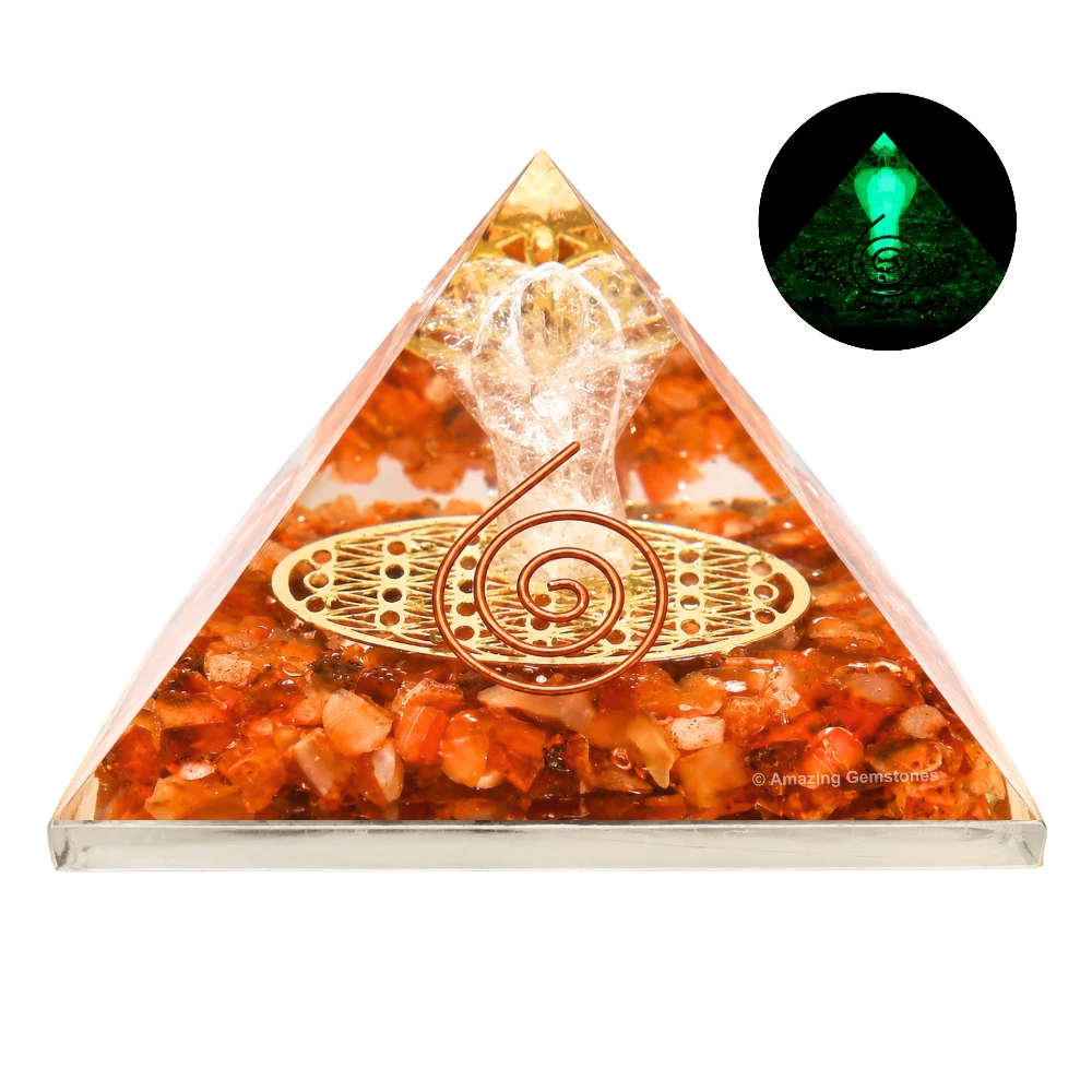 Carnelian Orgone Pyramid - Angel Glow in Dark