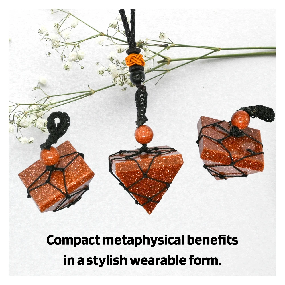 Red Goldstone Pyramid Pendant Necklace (Macrame)