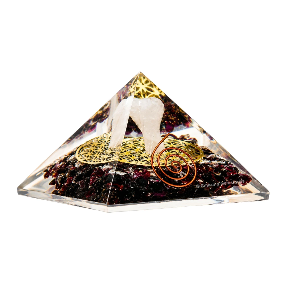 Garnet Orgone Pyramid - Angel Glow in Dark