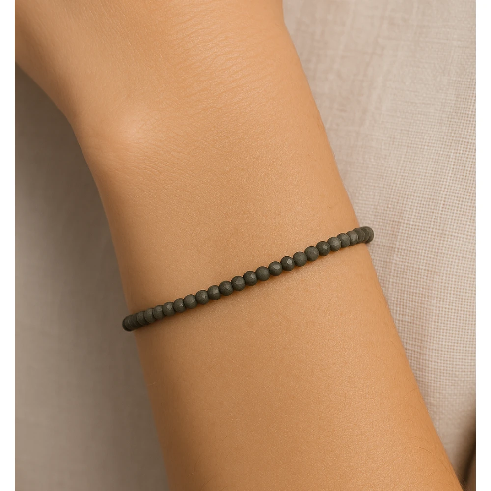 Grey Cats Eye Crystal Bracelet - 2mm Faceted Bead (Gold)