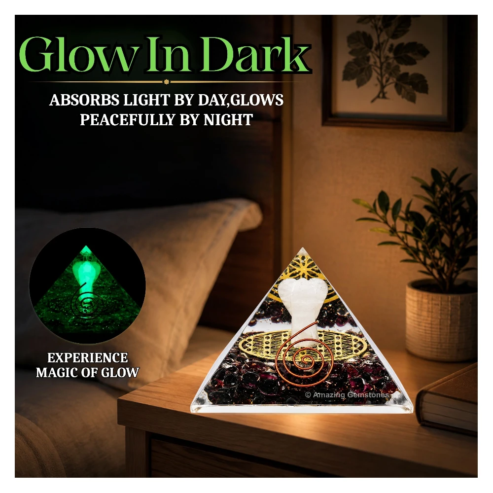 Garnet Orgone Pyramid - Angel Glow in Dark