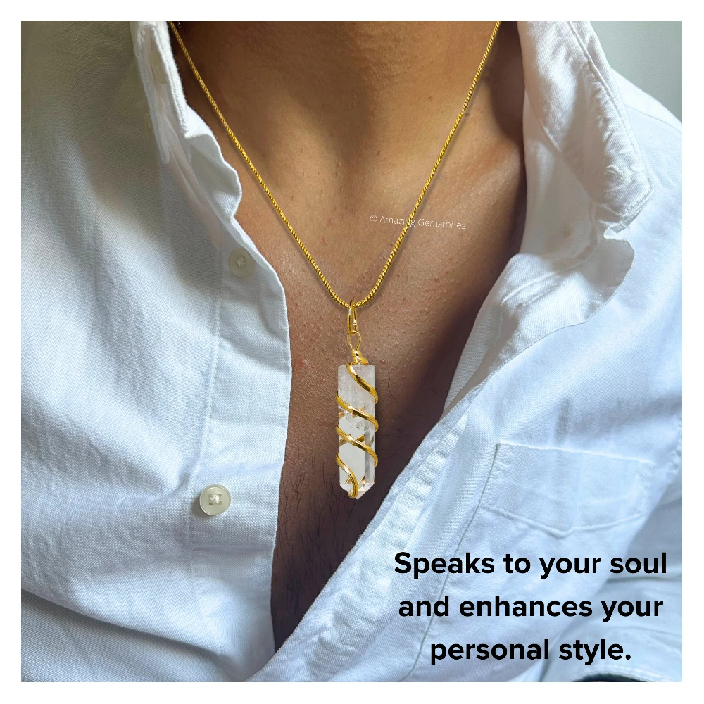 Clear Quartz Necklace - Spiral Pencil Point (Gold)