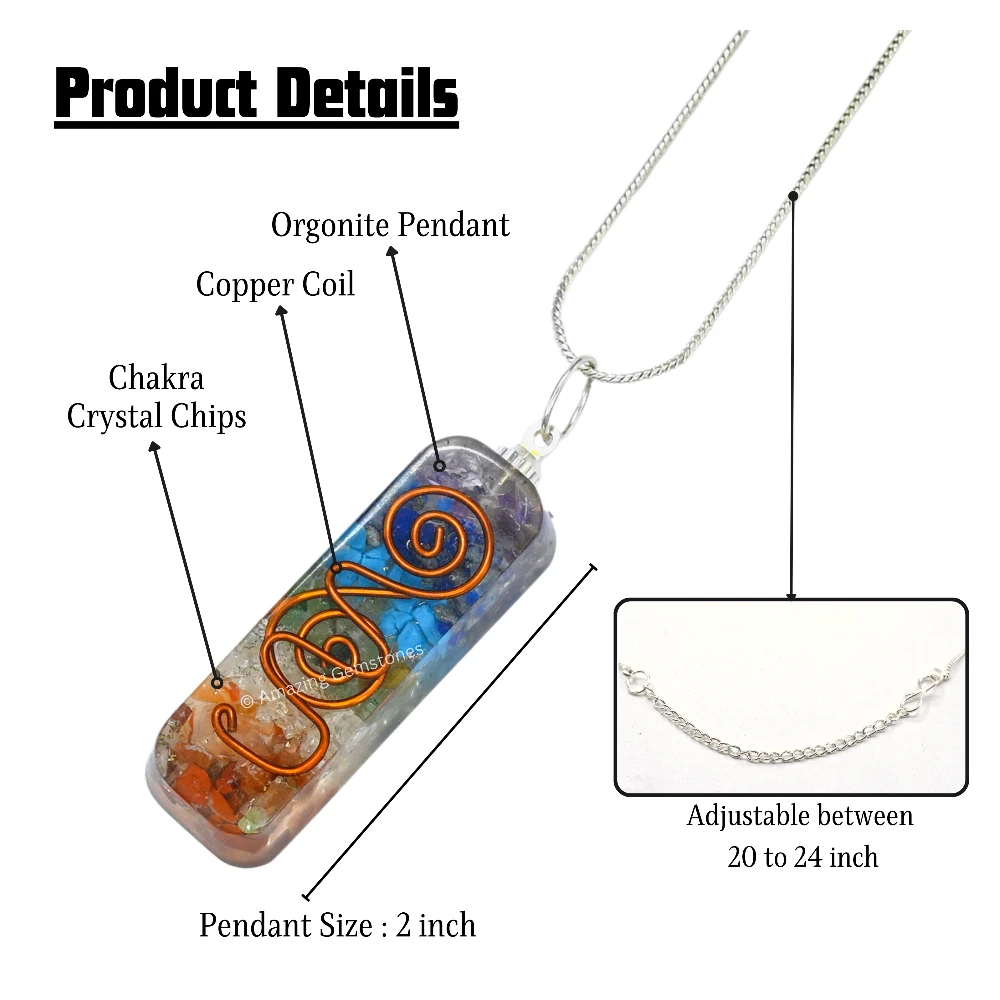 7 Chakra Crystal Orgone Pendant - Rectangle