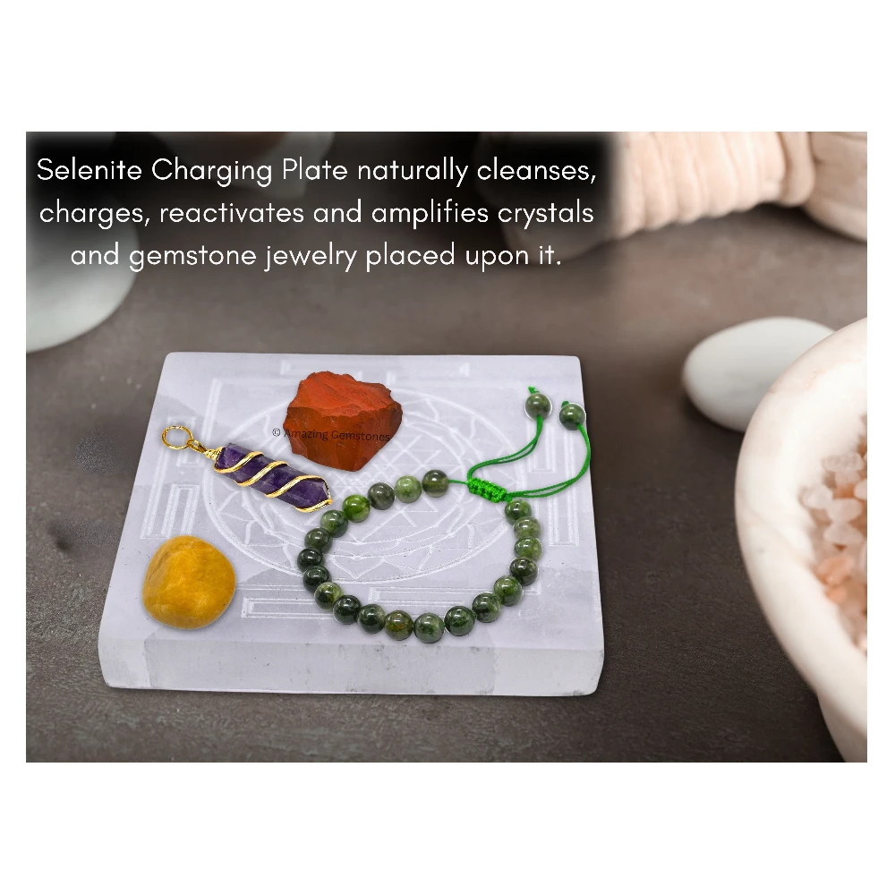 Selenite Charging Plate for Crystals - Sri Yantra(Square) (4 Inch)