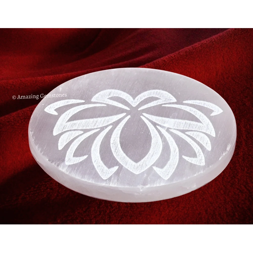 Selenite Charging Plate for Crystals - Lotus FOL (4 Inch)