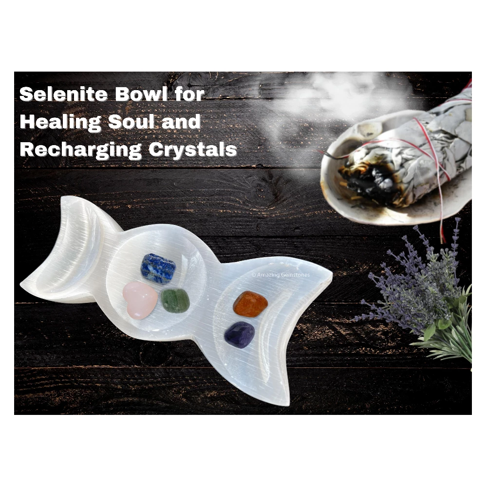 Selenite Charging Bowl for Crystals - Triple Moon