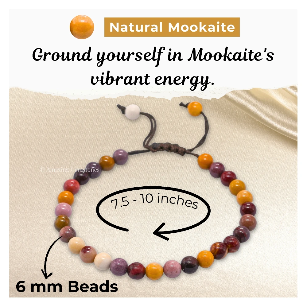 Mookaite Jasper Healing Crystal Bracelets - 6mm Beads (Adjustable)