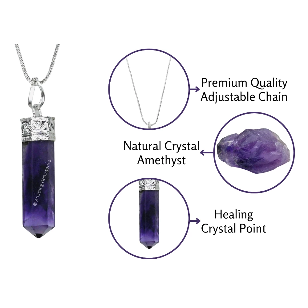 Amethyst Necklace - Pencil Point (Silver)