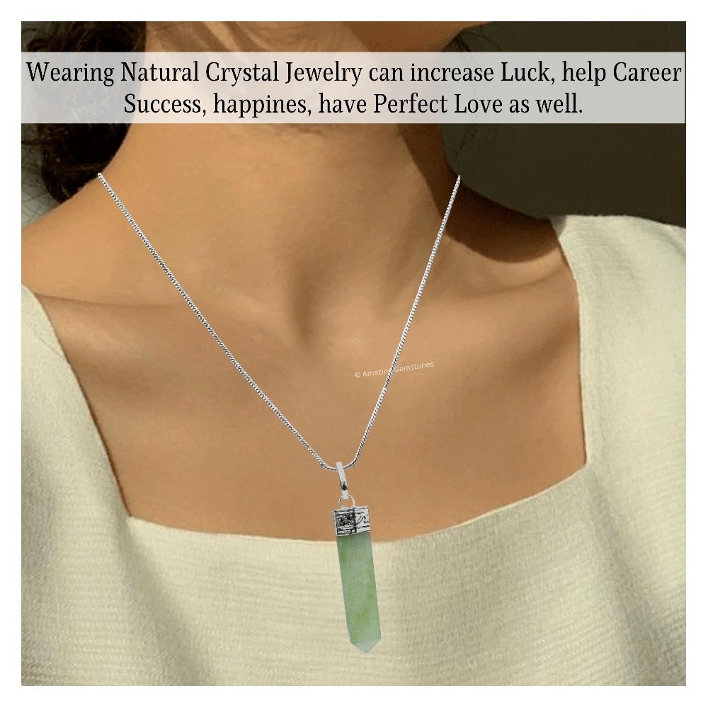 Light Green Aventurine Necklace - Pencil Point (Silver)