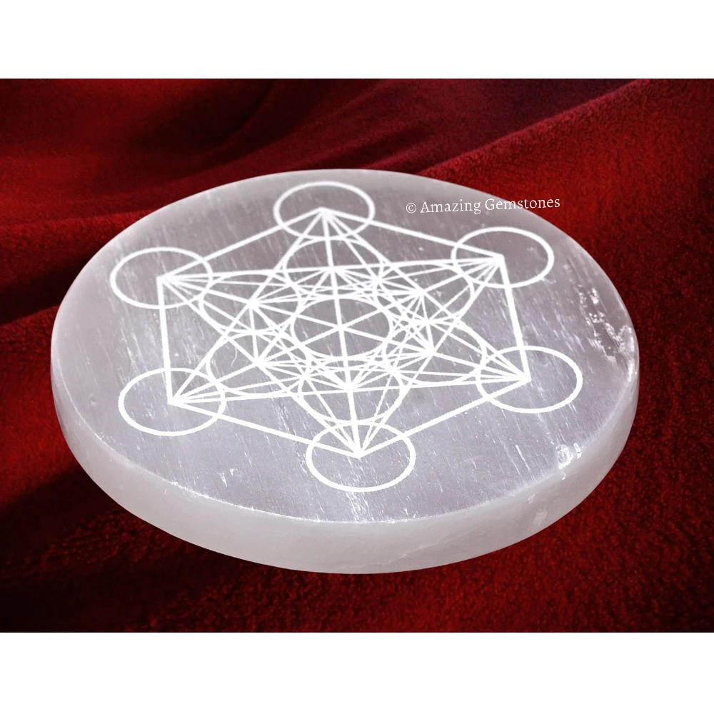 Selenite Charging Plate for Crystals - Metatron Cube (3 Inch)