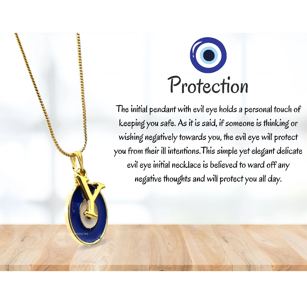 Evil Eye Pendant Necklace with Y Initial