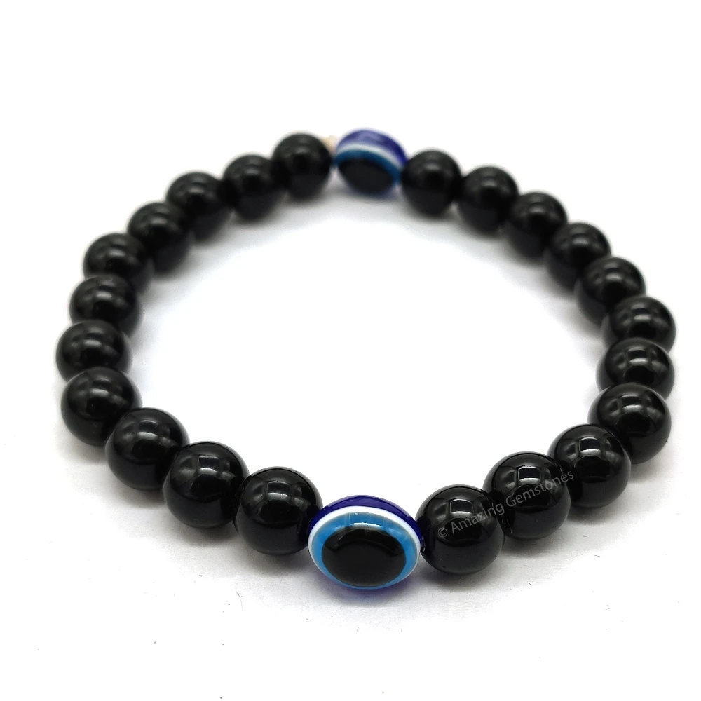 Blue Evil Eye and Black Obsidian Bracelet
