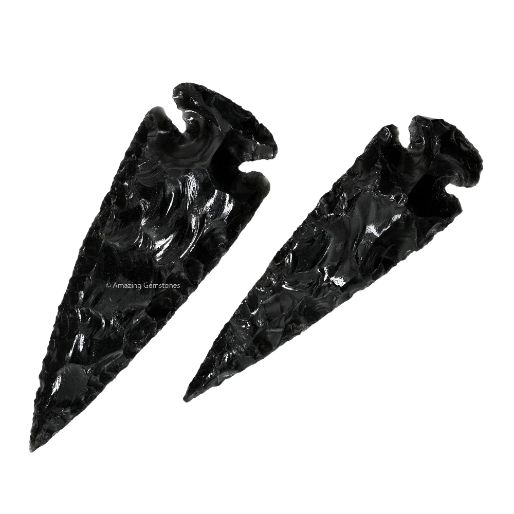 Black Obsidian Crystal Arrowhead - 3" to 4" (2 Pieces)