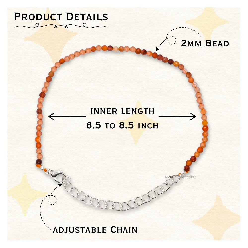 Orange Rutilated Quartz Crystal Bracelet - 2mm Faceted Bead (Silver)