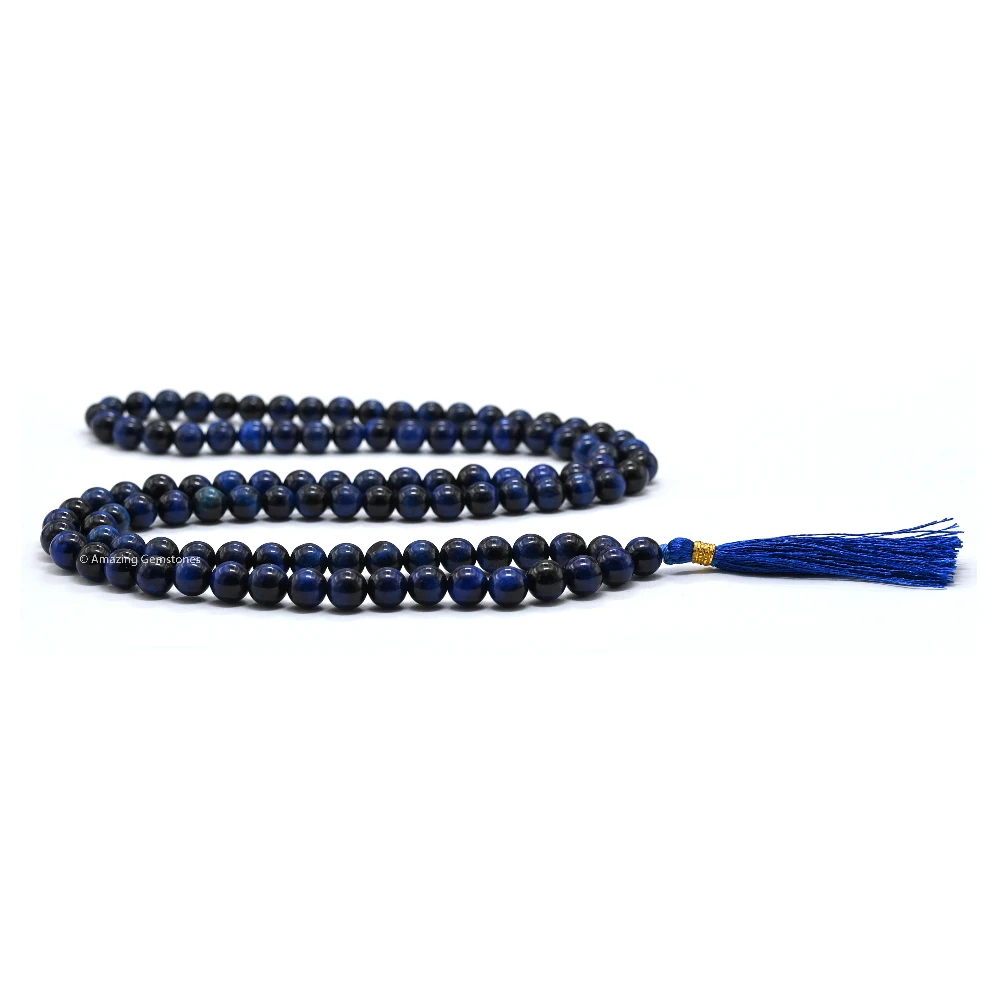 Blue Tiger Cats Eye Mala (Without Knot)