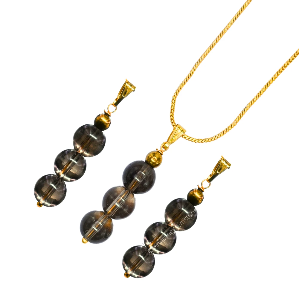 Smoky Quartz Bead Pendant (Gold)