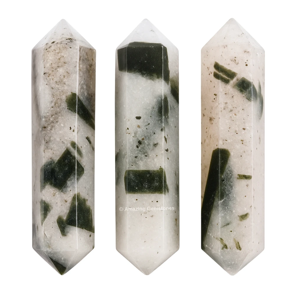 Green Tourmaline in Quartz Pencil Points (Double Terminated) (Set of 3)