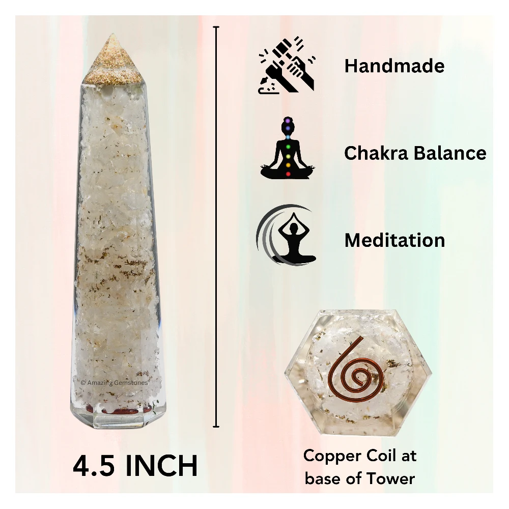 Clear Quartz Orgone Tower (4.5 Inch)