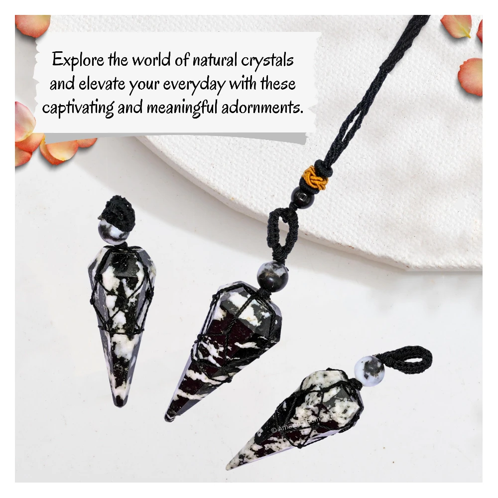 Black White Tourmaline Pendulum Pendant Necklace (Macrame)