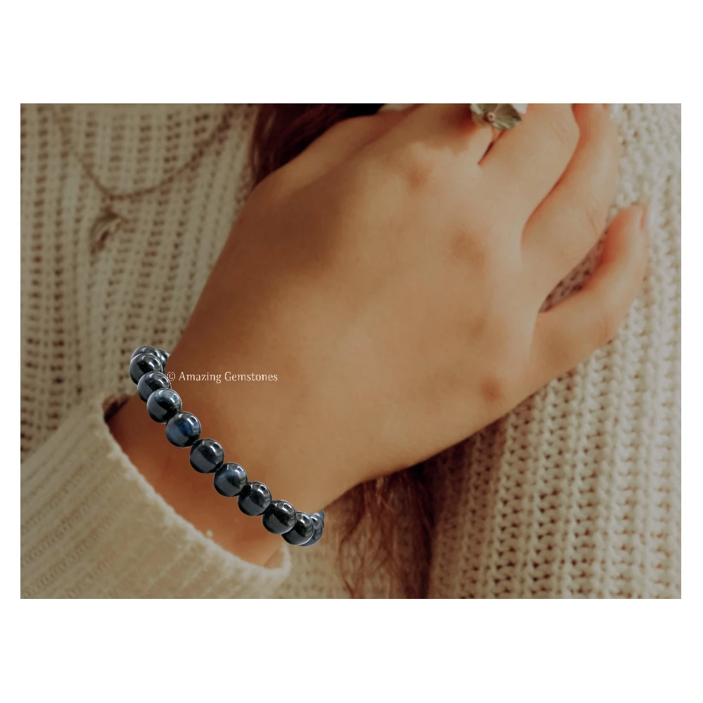 Blue And Black Tiger Eye Bracelet (Stretchable)