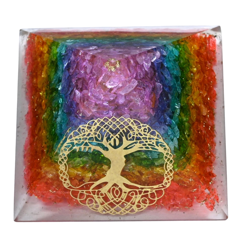 Chakra Onyx Orgone Pyramid - Big Tree of Life
