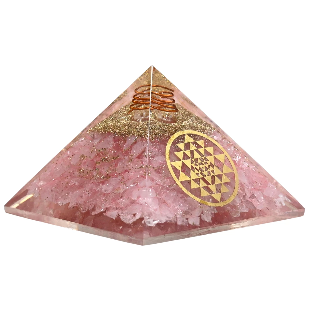 Rose Quartz Orgone Pyramid - Round Sri Yantra