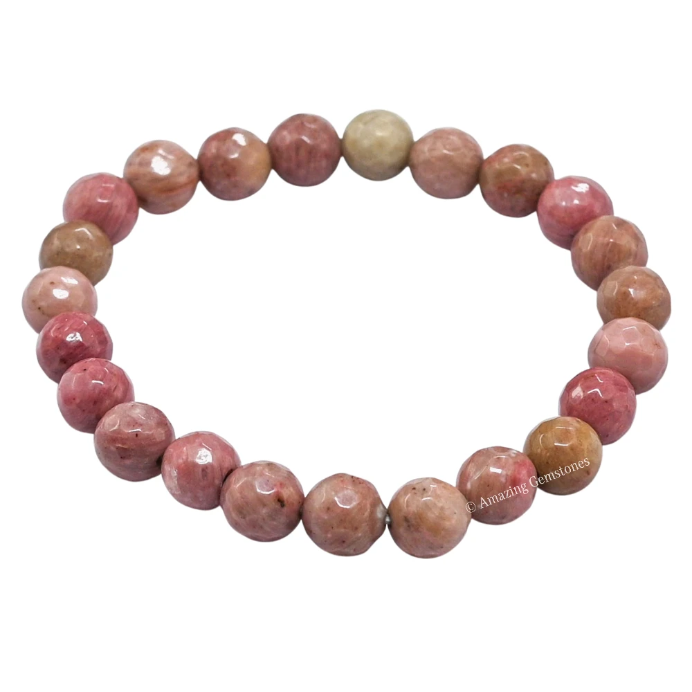 Pink Rhodonite Bracelet (Faceted-Stretchable)