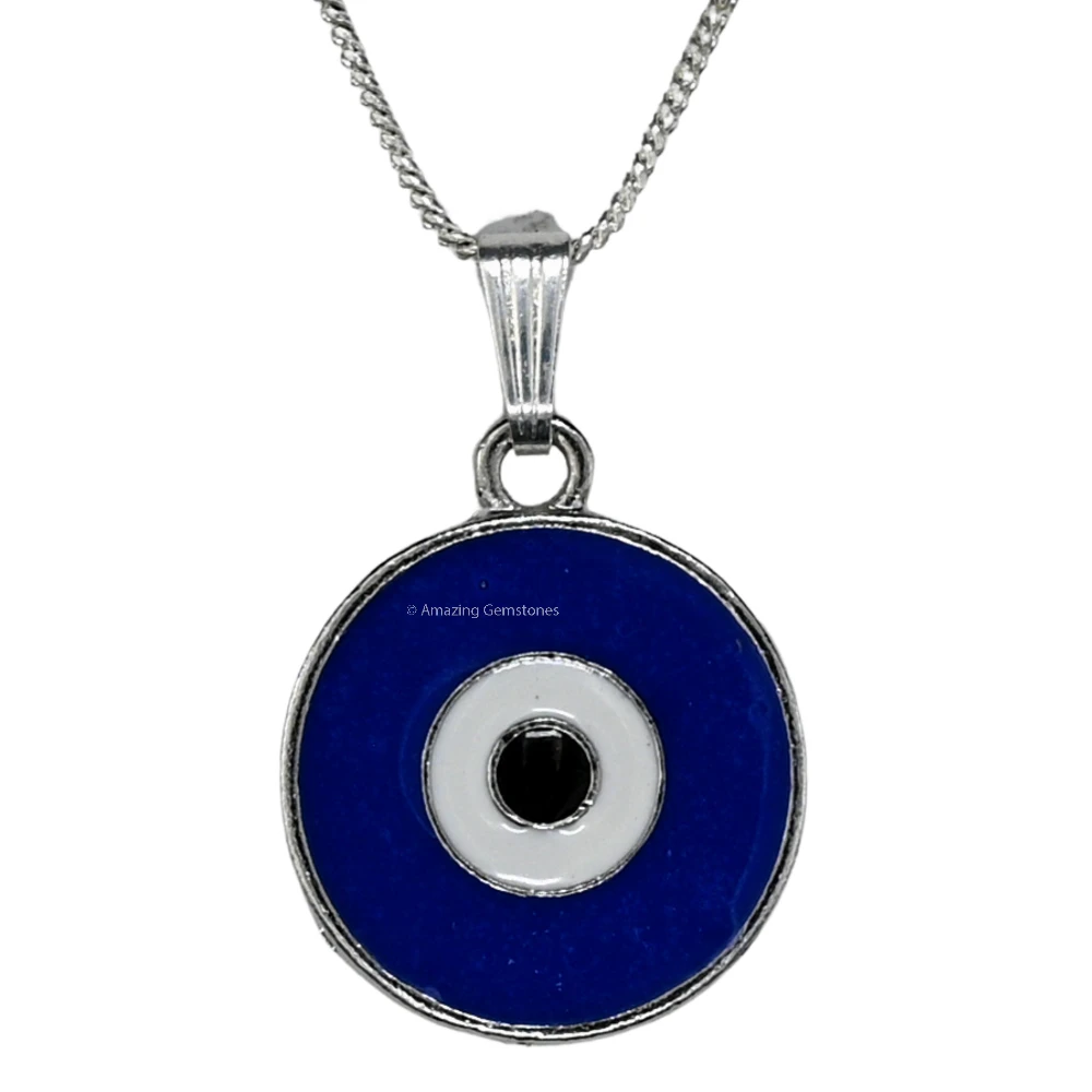 Blue Evil Eye Pendant - Round (Silver)