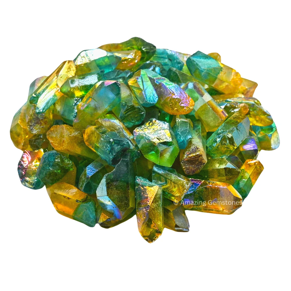 Aqua Apple Tangerine Aura Quartz Raw Crystal Points (2 Pieces)
