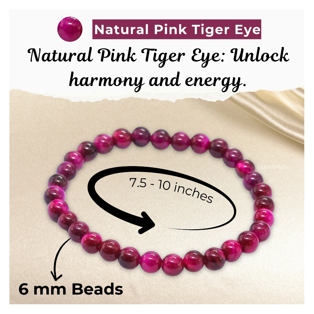 Pink Tiger Eye Healing Crystal Bracelets - 6mm Beads