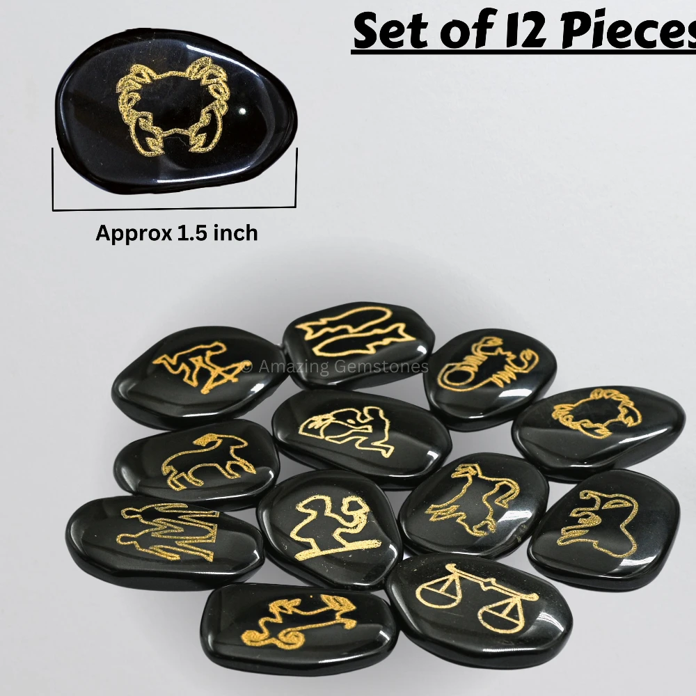 Black Agate Zodiac Sign Stones (Set of 12)