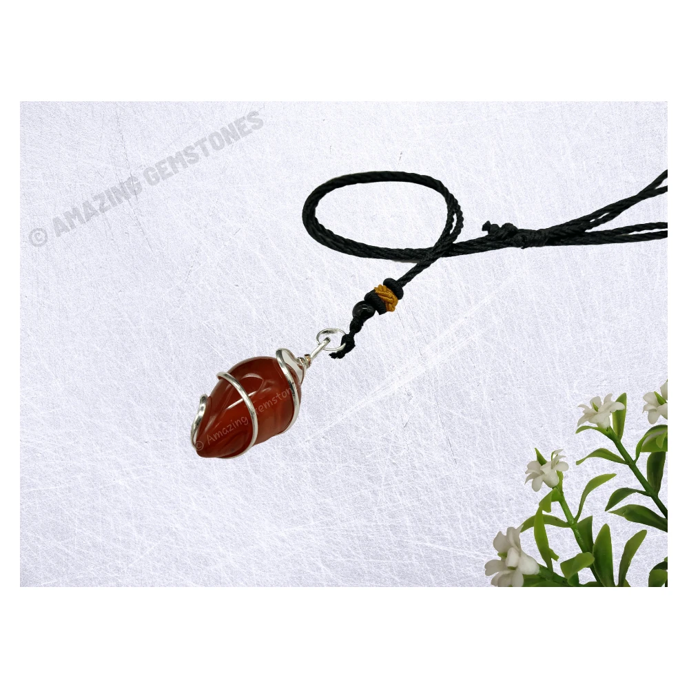 Carnelian Necklace - Spiral Tear Drop (Silver)