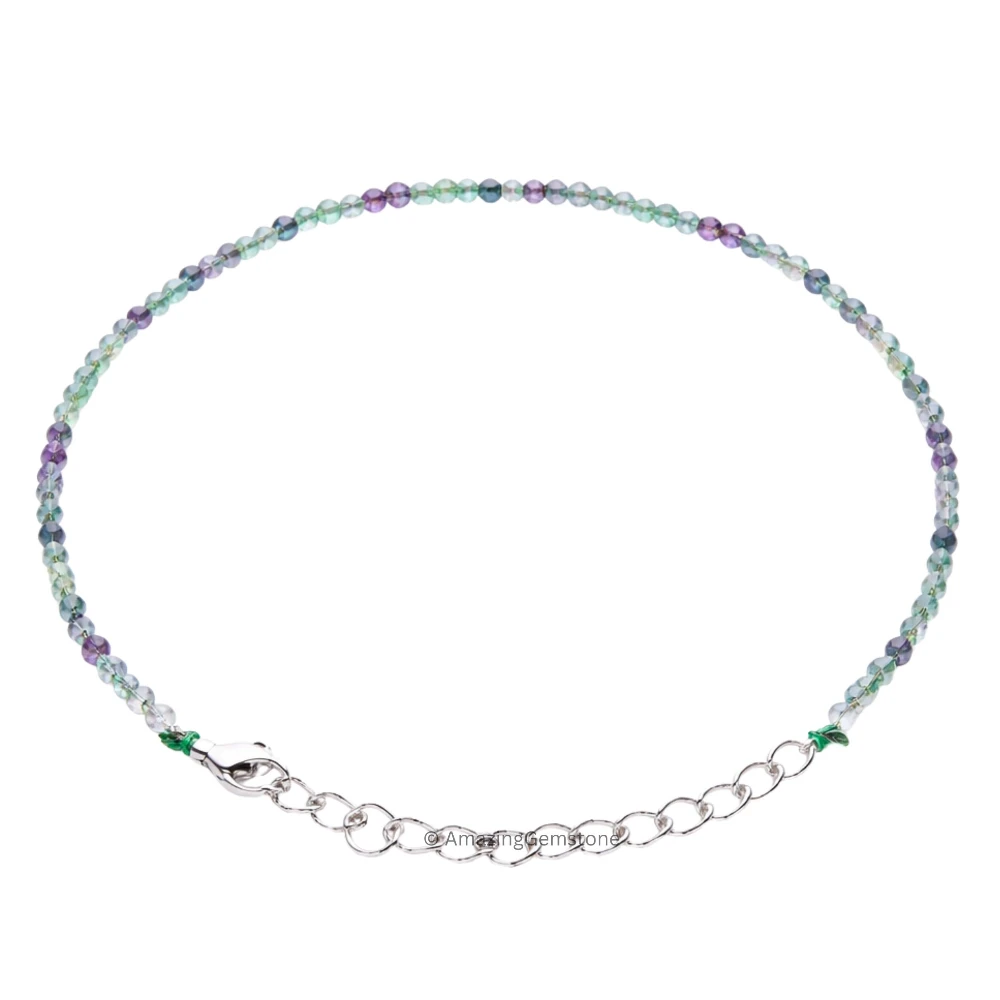 Green Fluorite Crystal Bracelet - 2mm Faceted Bead (Silver)