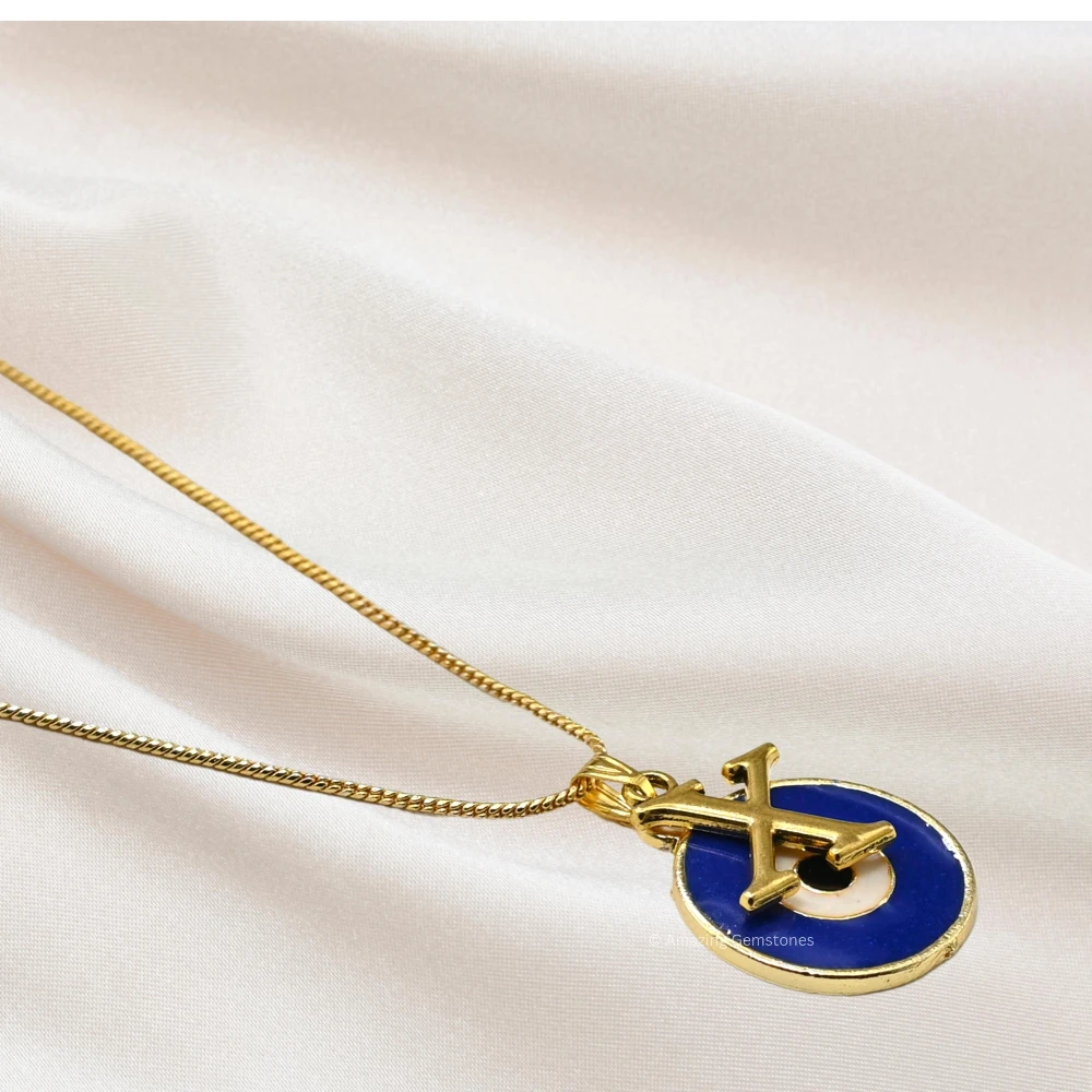 Evil Eye Pendant Necklace with X Initial