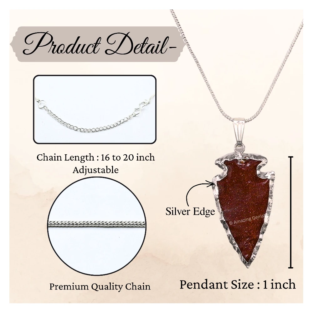 Red Goldstone Arrowhead Pendant - Silver Plated