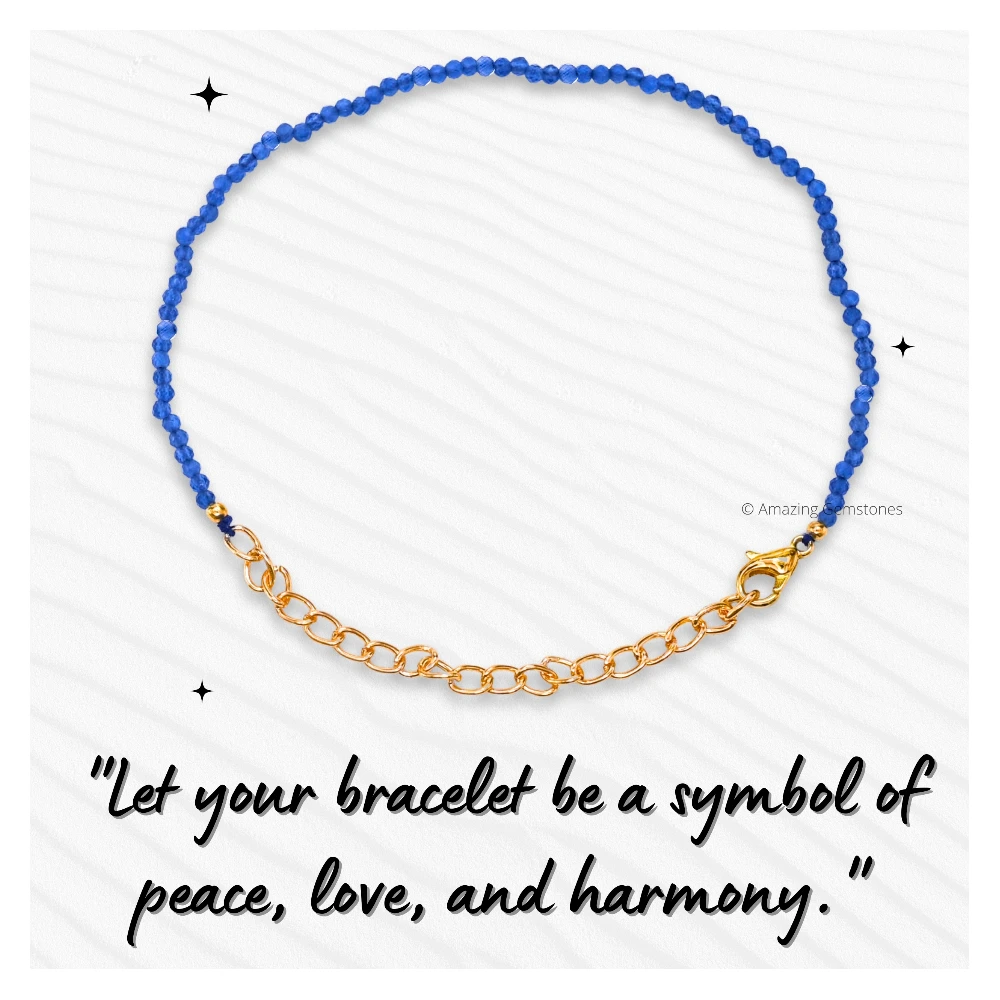 Dark Blue Chalcedony Crystal Bracelet - 2mm Faceted Bead (Gold)
