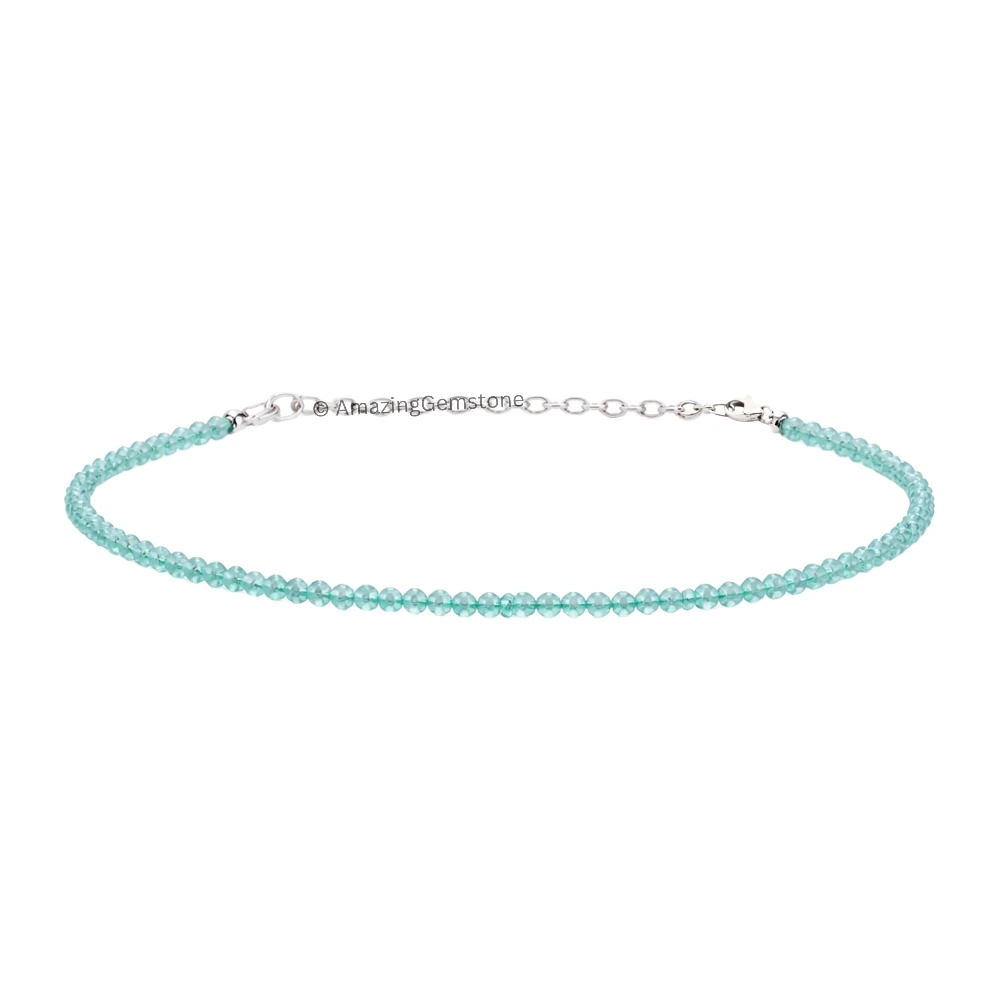 Green Chalcedony Crystal Bracelet - 2mm Faceted Bead (Silver)
