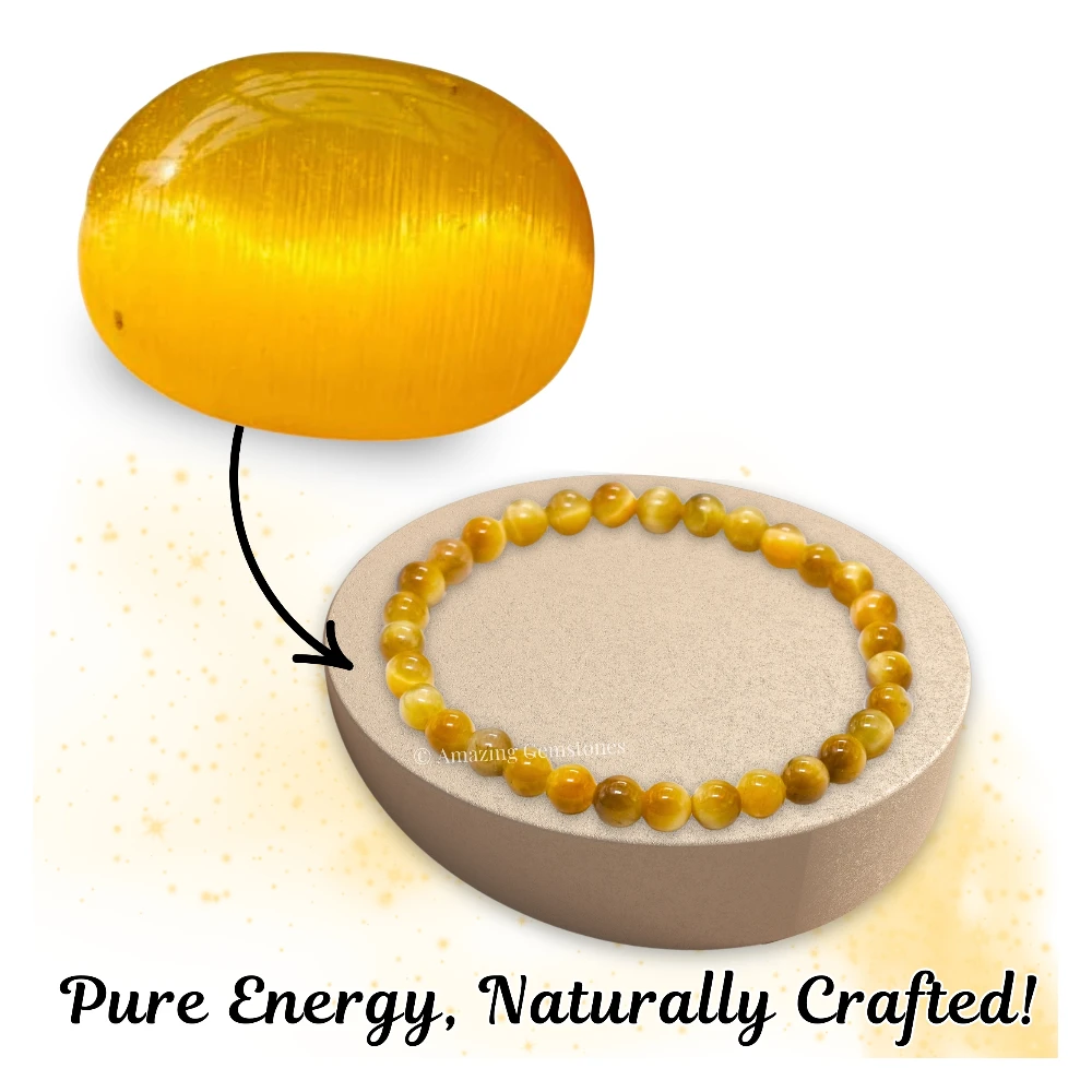 Yellow Cat's Eye Healing Crystal Bracelets - 6mm Beads