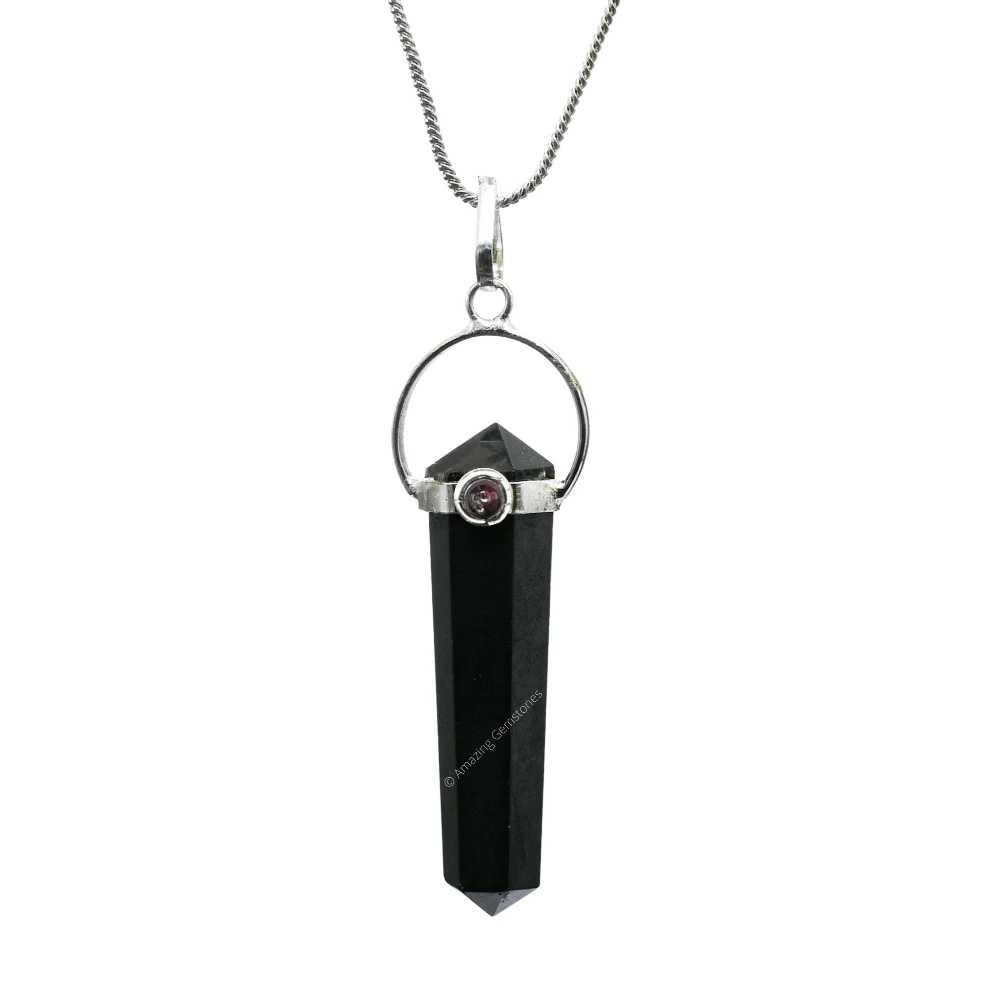 Shungite Necklace - D Shape with Garnet
