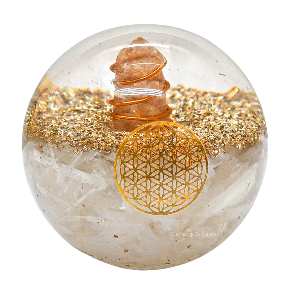 Selenite Orgone Sphere- Flower Of Life (2.5 Inch)