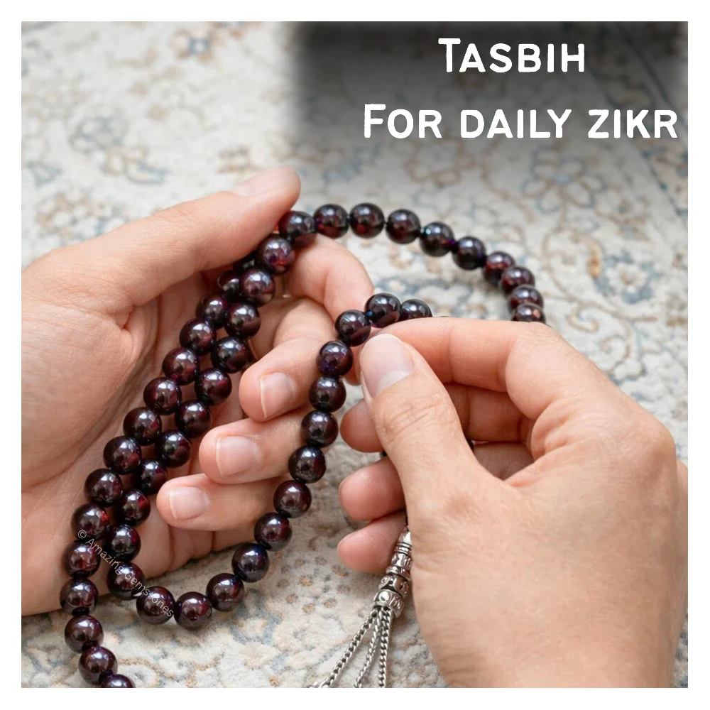 Garnet Crystal Tasbeeh Sibha Prayer Beads (Silver)