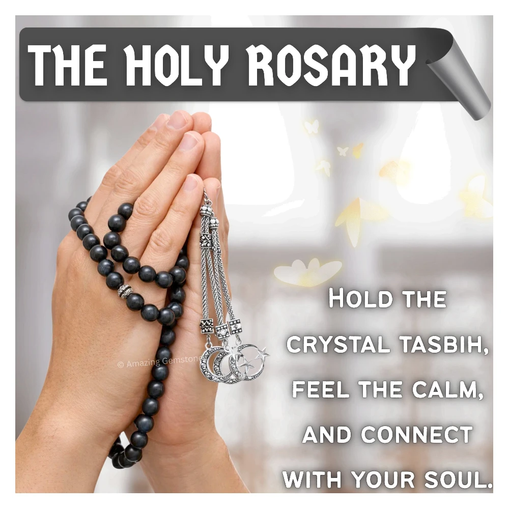 Shungite Crystal Tasbeeh Sibha Prayer Beads (Silver)