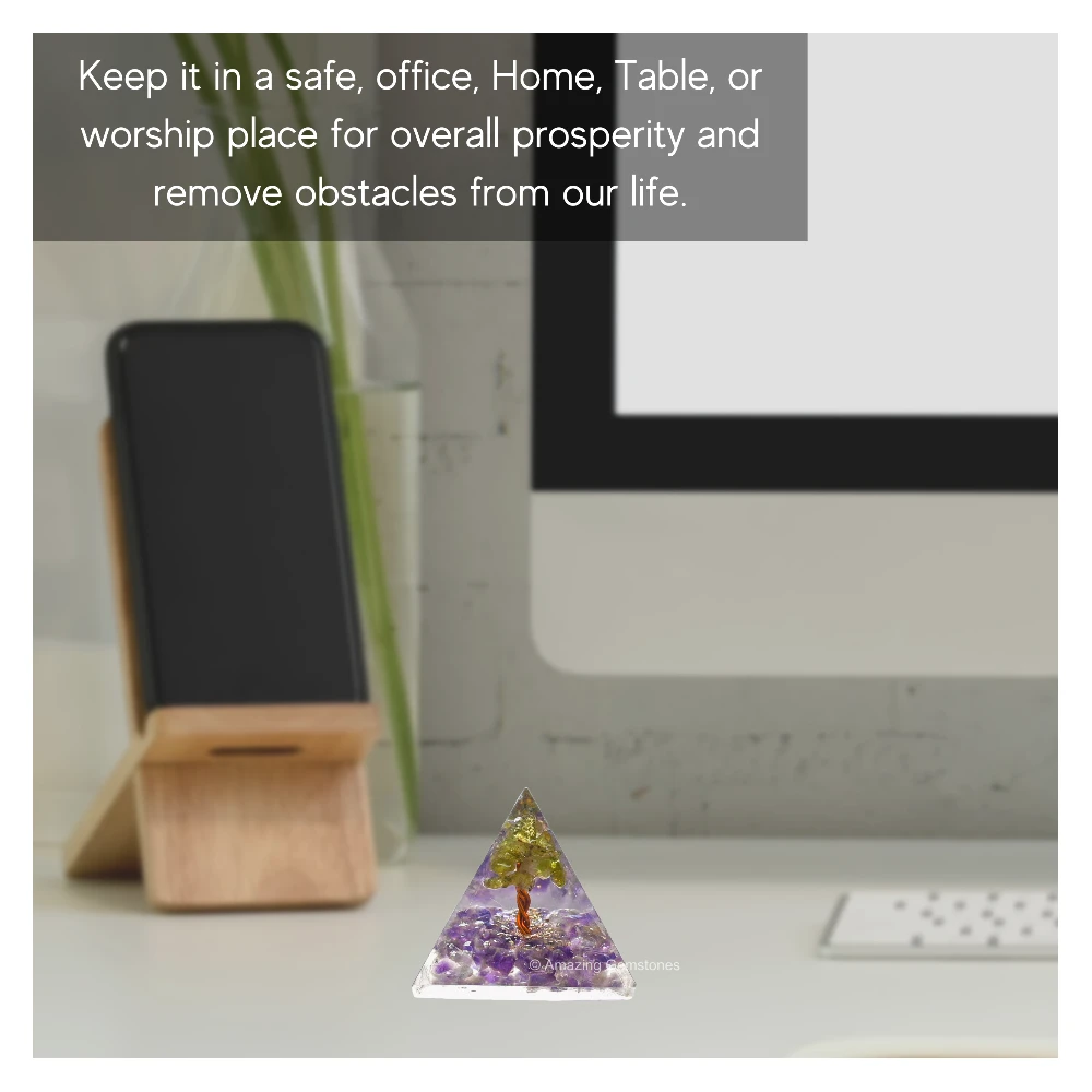 Amethyst with Peridot Tree Orgone Pyramid - Mini