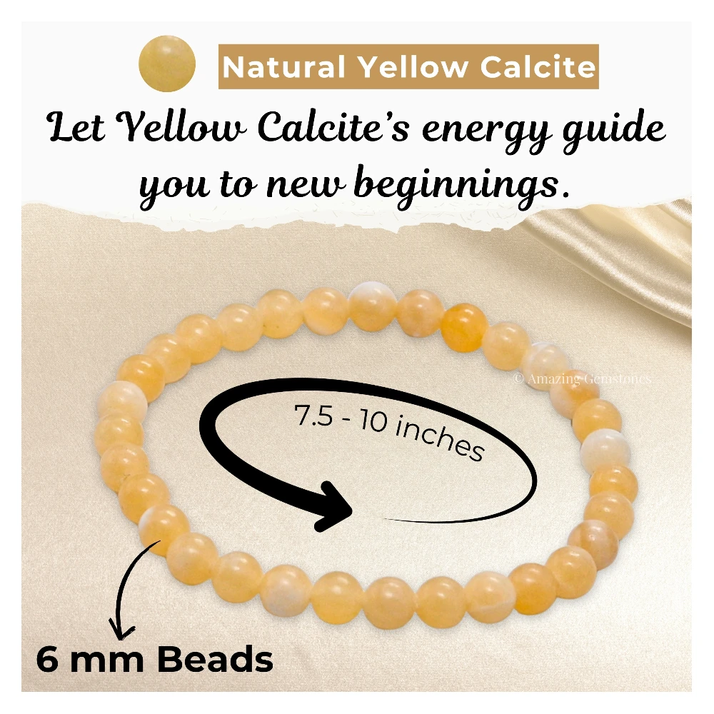 Yellow Calcite Healing Crystal Bracelets - 6mm Beads