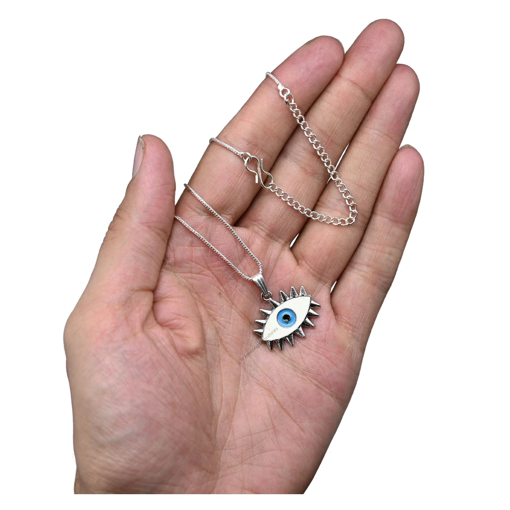 White Evil Eye Pendant - Exclusive (Silver)