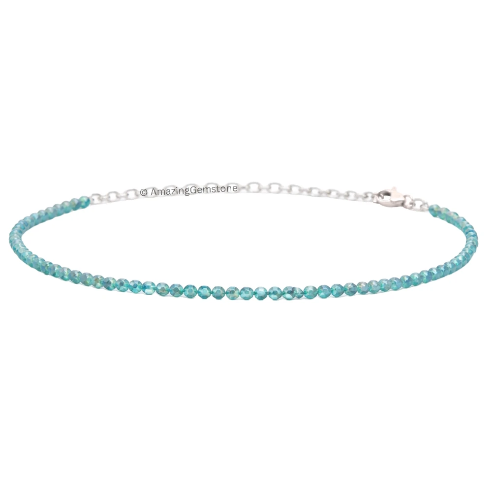 Sky Apatite Crystal Bracelet - 2mm Faceted Bead (Silver)