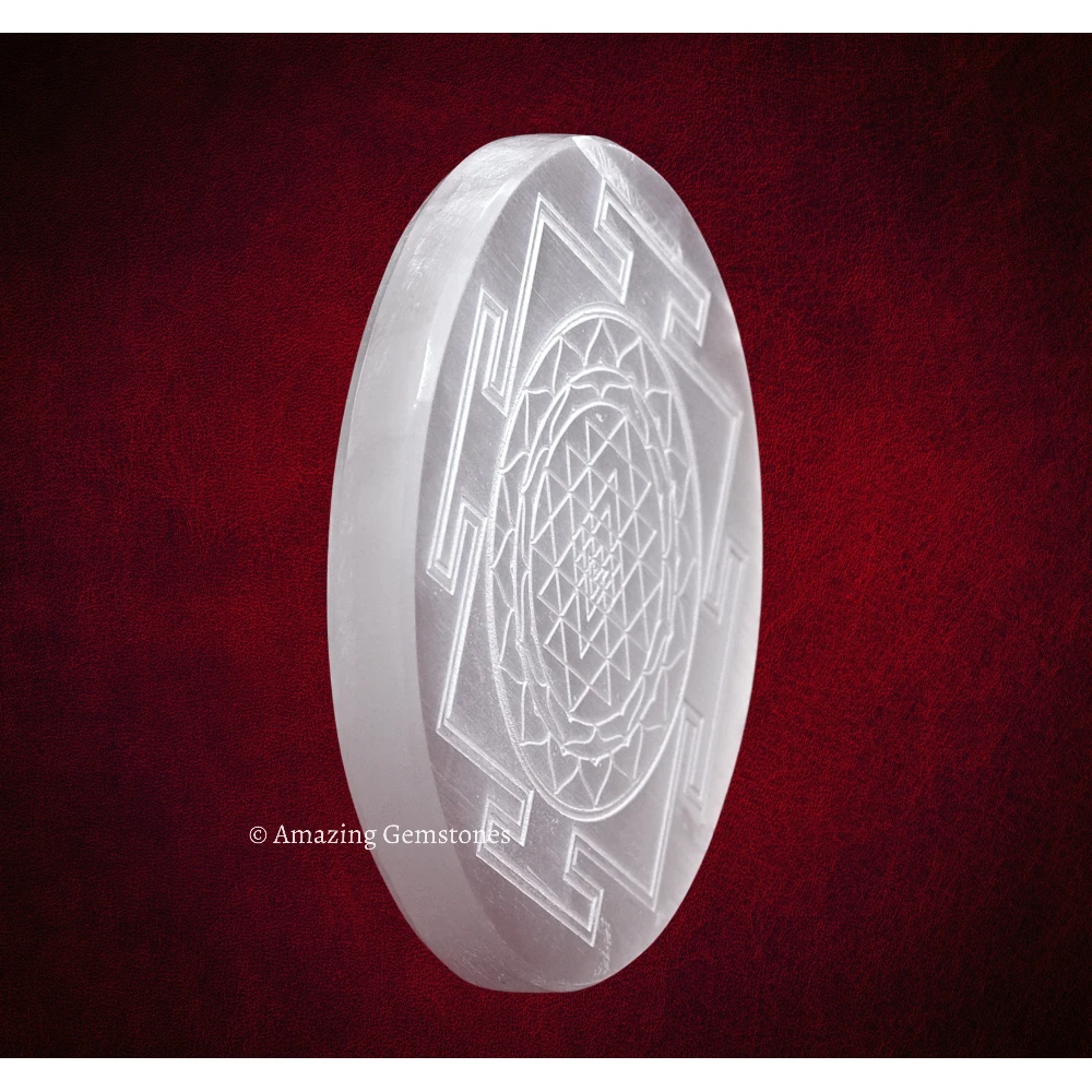 Selenite Charging Plate for Crystals - Sri Yantra (4 Inch)
